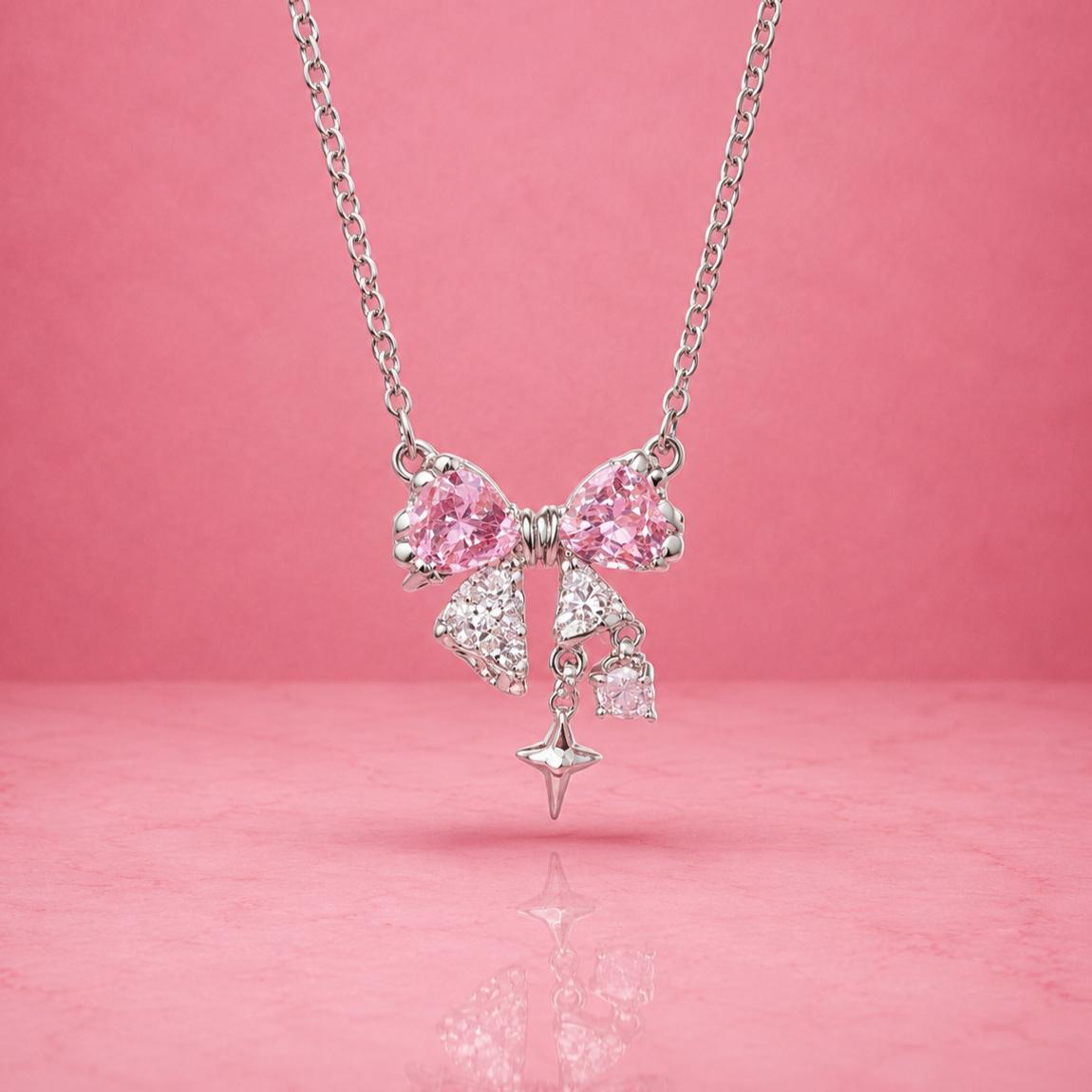 Charming Pink Bow Necklace
