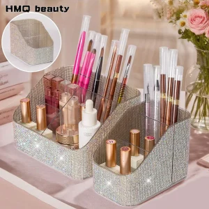 3-Grid Rhinestone Makeup Brush Storage Box