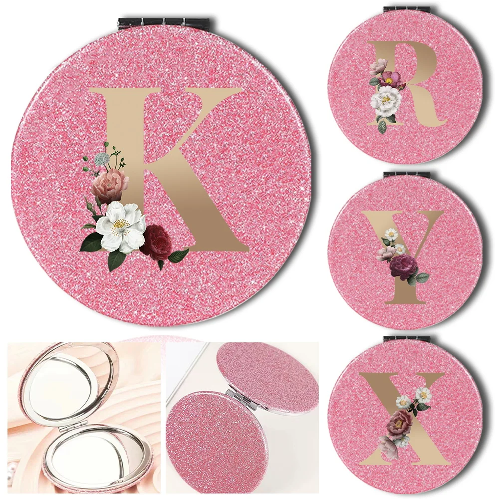 Pink Glitter Alphabet Compact Mirror