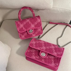 Rose Pink Plaid Ladies Shoulder Bag