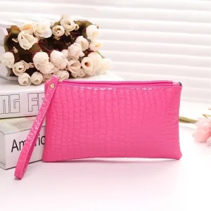 Crocodile Texture Coin Purse – Slim Zipper Wallet Pouch with Wrist Strap for Everyday Carry