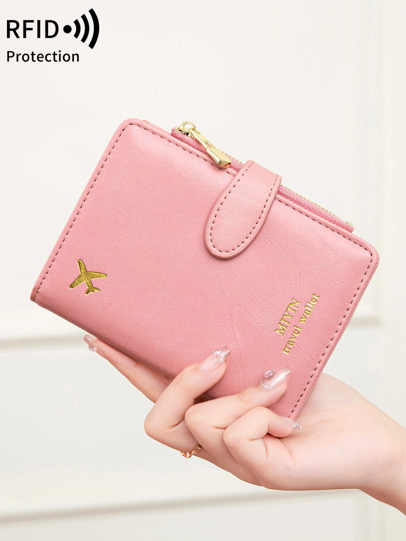 Compact Pink RFID Passport Holder, Secure Travel Wallet Organizer - Image 2