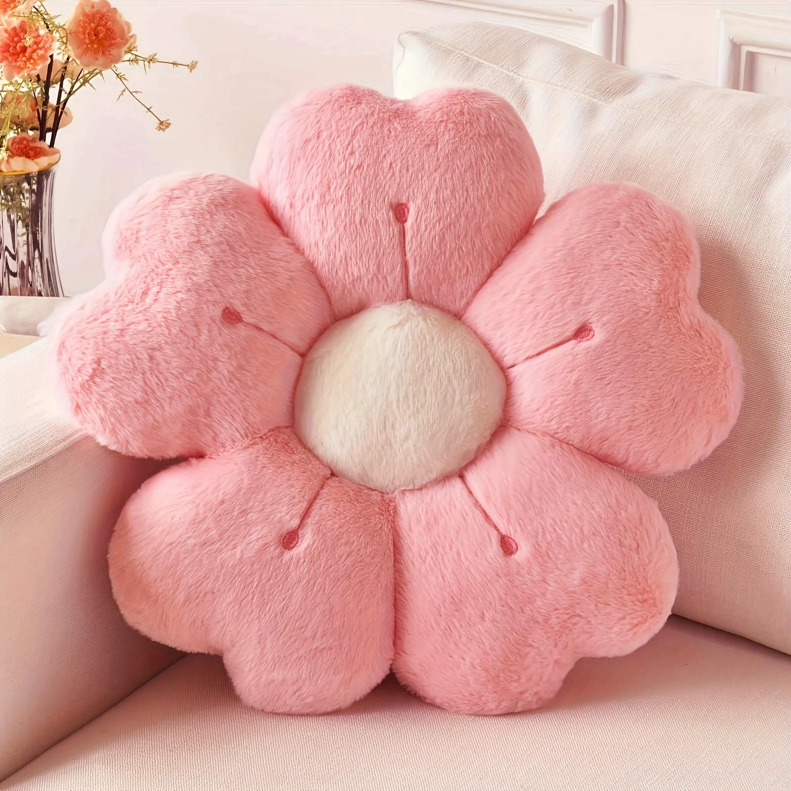 Cute Plush Flower Throw Pillow, Soft Cozy Floral Cushion