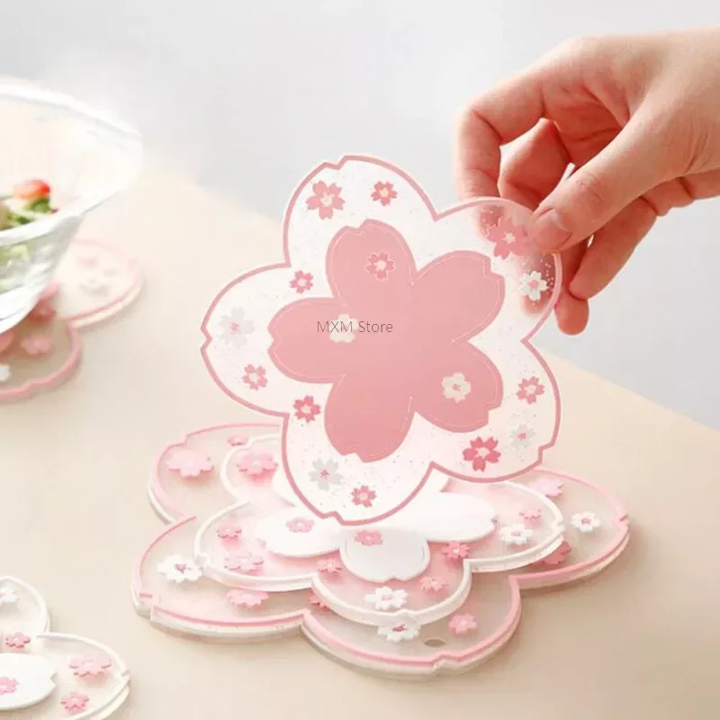 Cute Sakura Flower Coasters, Heat-Resistant Silicone Cup Mats