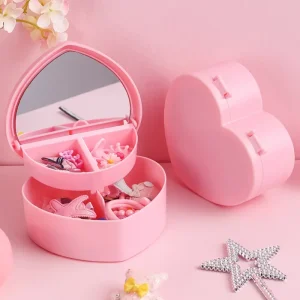 Cute Heart Jewelry & Makeup Organizer – Pink Storage Box with Mirror