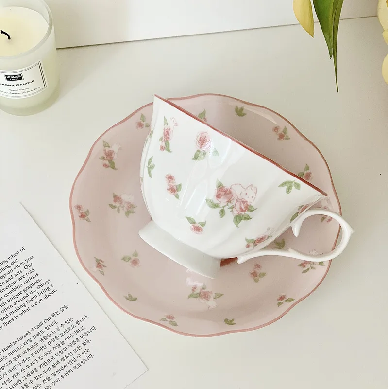 Vintage Pink Rabbit Tea Cup & Saucer Set