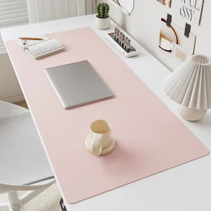 Minimalist Pink Desk Mat – Large PU Leather Mouse Pad for Clean Workspace