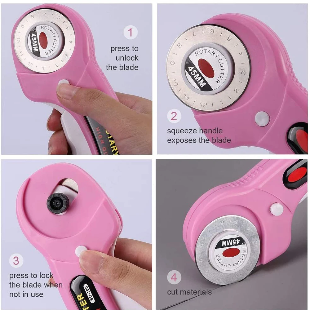 45mm Rotary Cutter with 5pcs Replacement Blades & Sewing Clips - Image 4