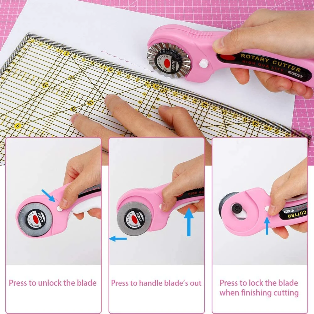 45mm Rotary Cutter with 5pcs Replacement Blades & Sewing Clips - Image 6