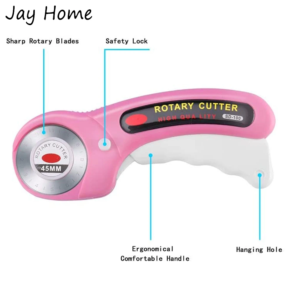 45mm Rotary Cutter with 5pcs Replacement Blades & Sewing Clips - Image 3