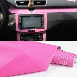 Pink Carbon Fiber Car Interior Wrap – Dashboard & Console Vinyl Sticker Sheet