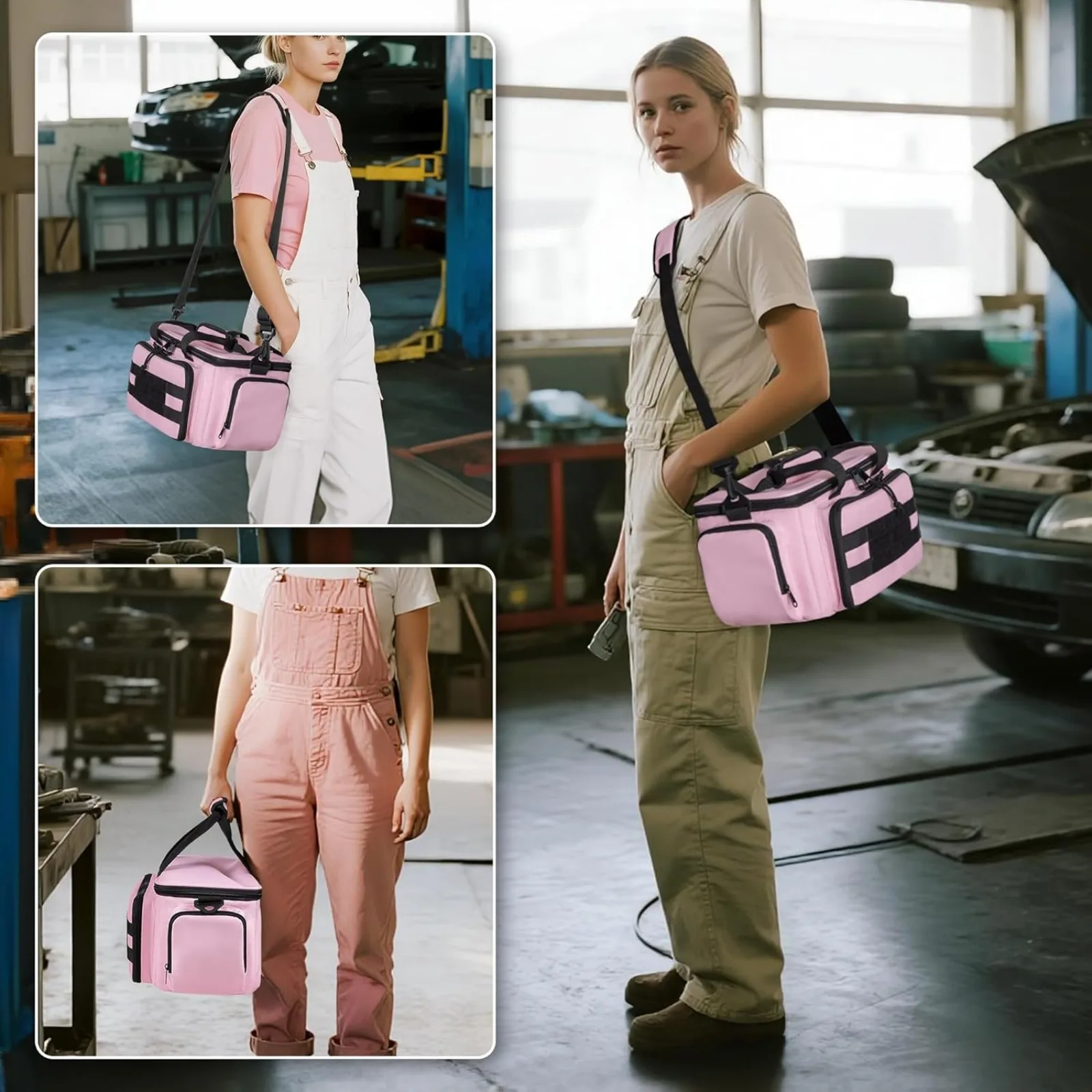Pink Heavy-Duty Tool Organizer Bag – Multi-Pocket Storage Tote with Shoulder Strap - Image 5
