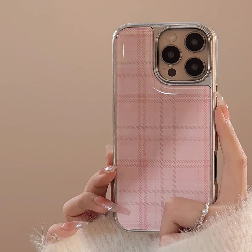 Pink Grid Pattern iPhone Case - Image 2