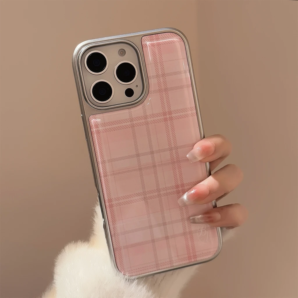 Pink Grid Pattern iPhone Case - Image 3