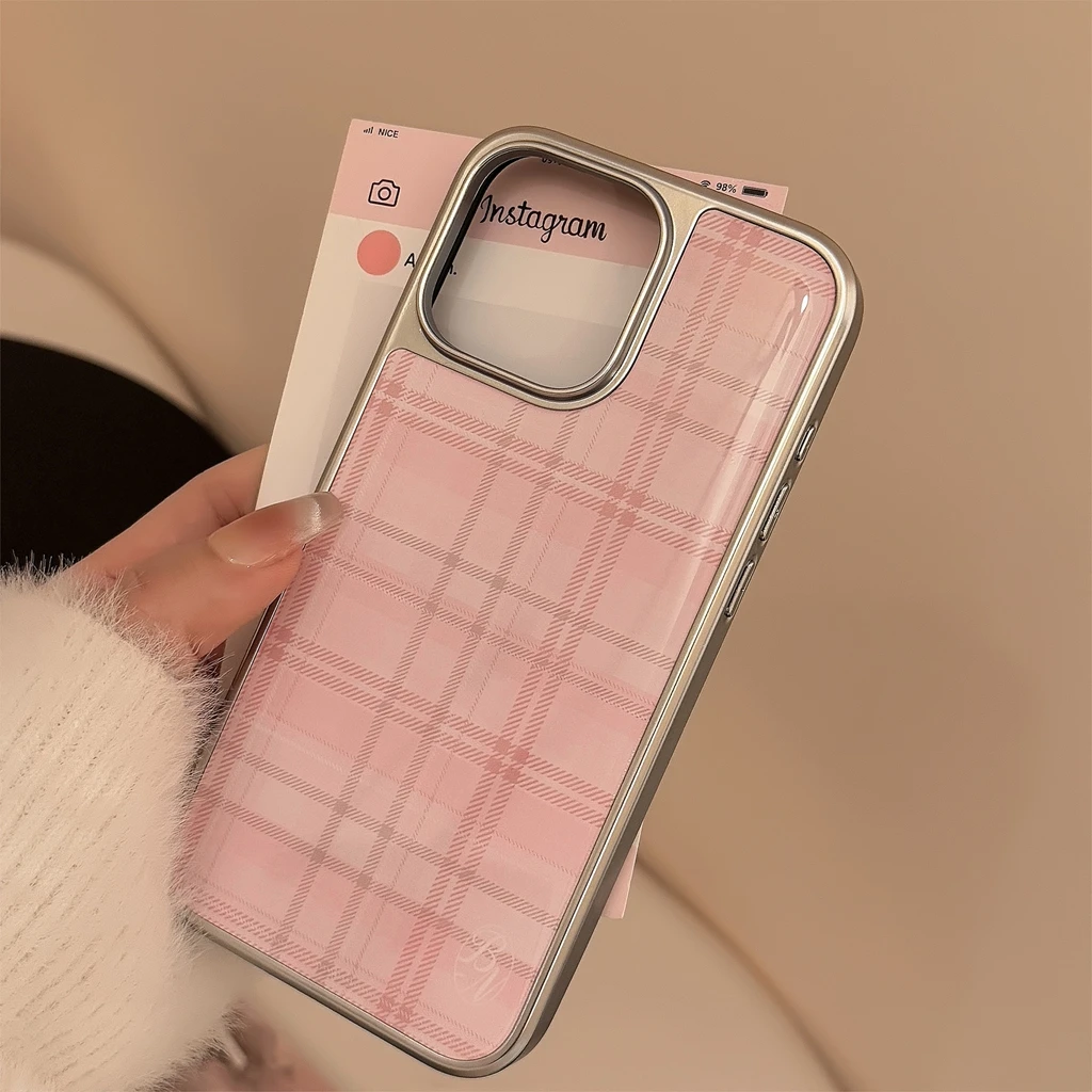 Pink Grid Pattern iPhone Case - Image 5
