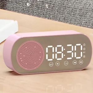 Pink Bluetooth Speaker Alarm Clock – Mini Wireless Speaker with LED Display & Smart Functions