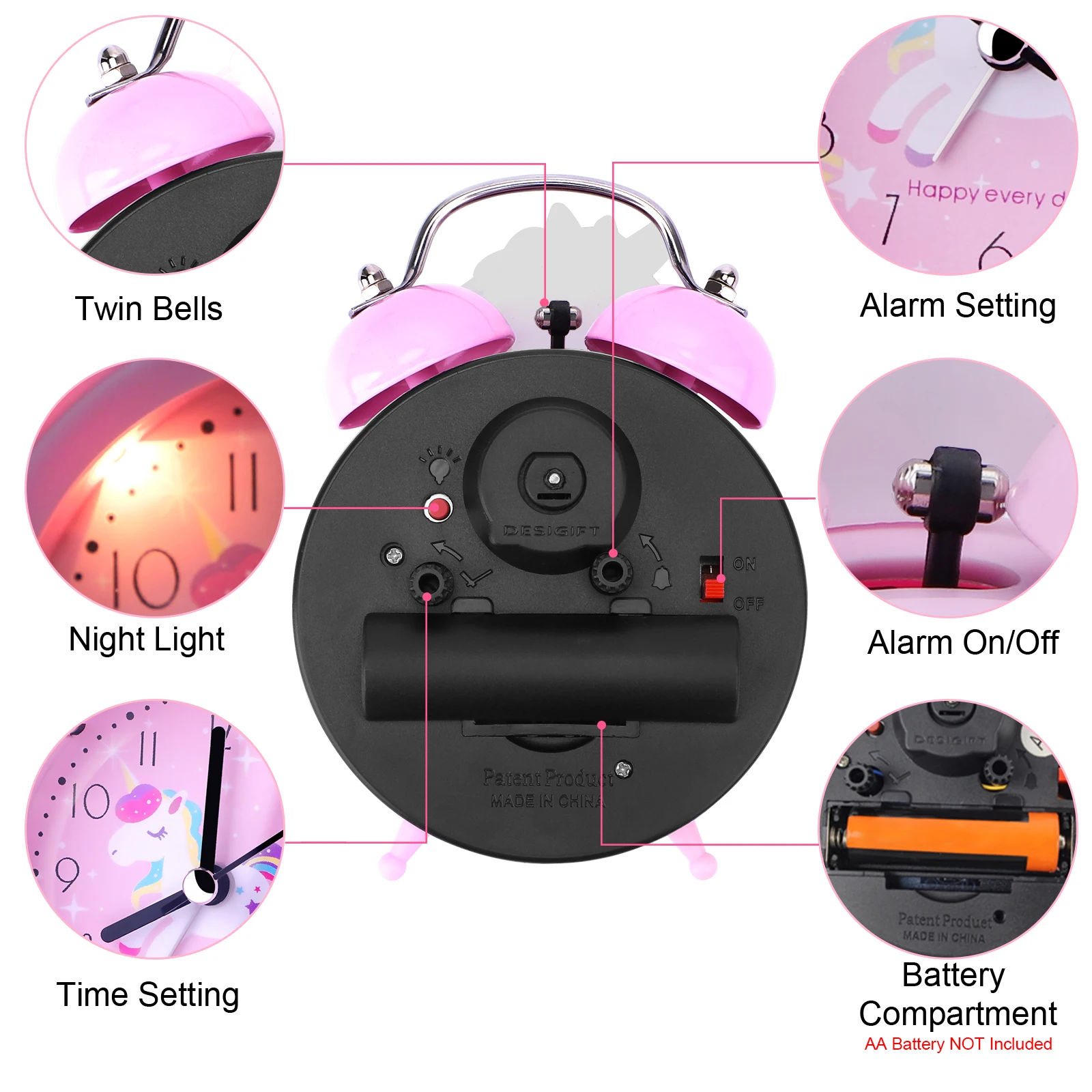 Pink Unicorn Kids Alarm Clock - Image 5
