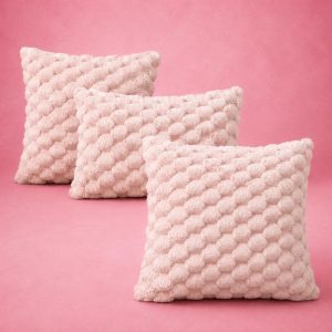 Textured Pink Throw Pillow Cover, Soft Cozy Bubble Cushion Case