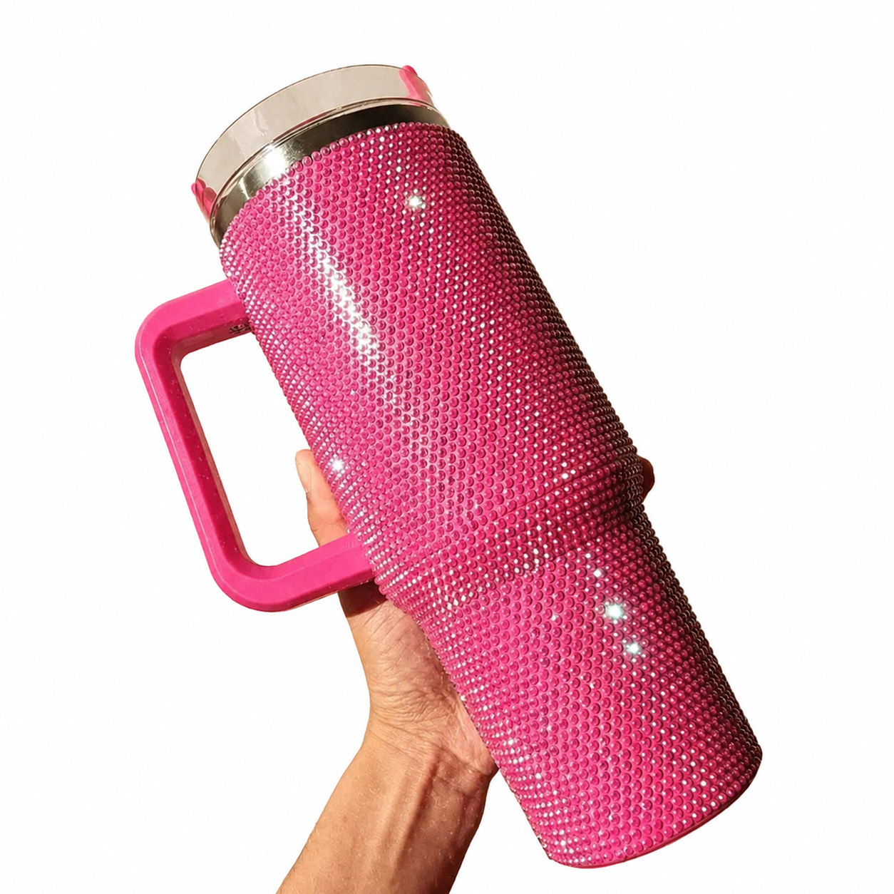Rhinestone Pink Tumbler – 40oz Sparkly Insulated Cup with Handle