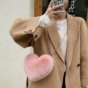 Luxury Heart-Shaped Faux Fur Crossbody Bag